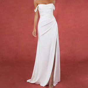 Azazie Moonlight Wedding Dress + cathedral length pearl scattered veil